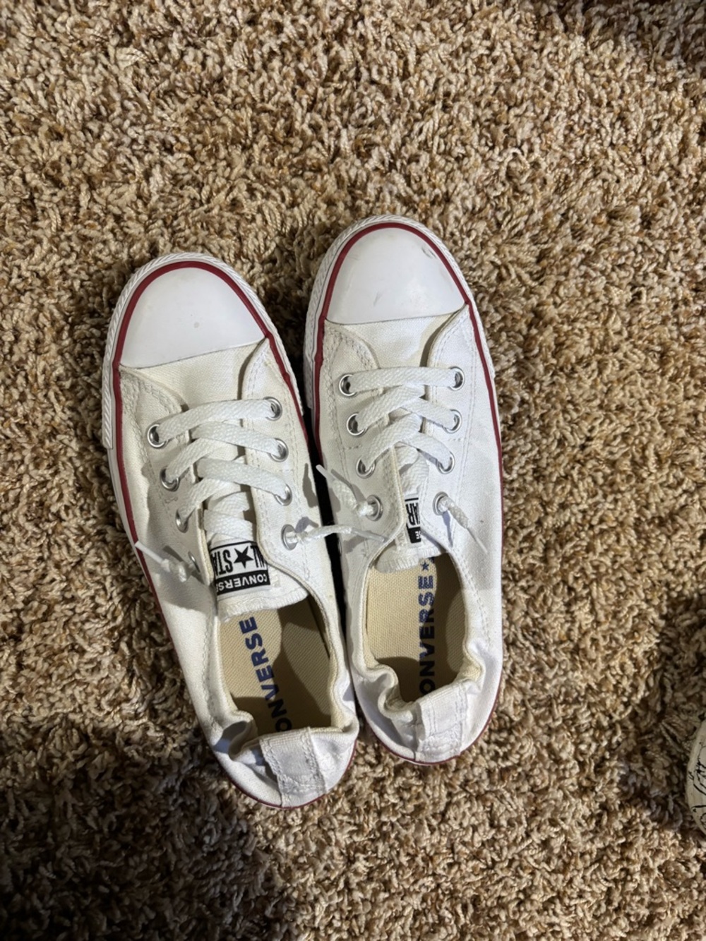 Converse Womens White Canvas Low-Top Sneakers with Red Stripe